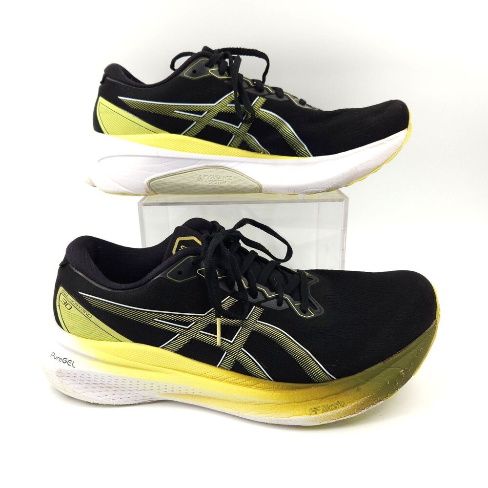 Asics Gel-Kayano 30 Shoes Mens Size 11.5 Wide Black Running Athletic Glow Yellow